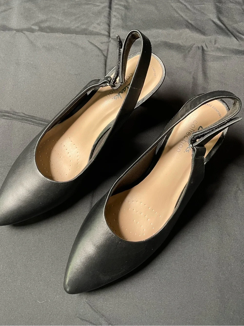Clarks Black Pointed-Toe Slingback Kitten Heels